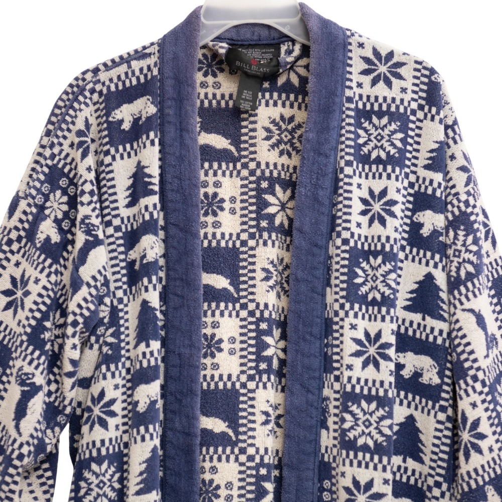 VTG Bill Blass Terrycloth Mens Robe Lodge Cabin Nordic Polar Bear Snowflake Spa